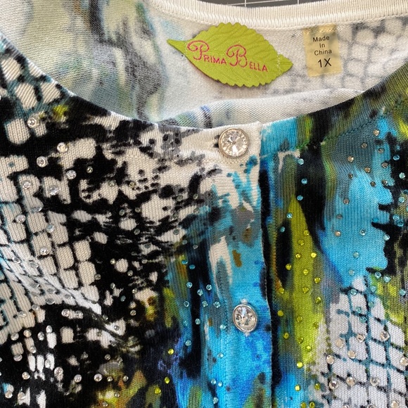 Prima Bella geometric cardigan sweater with rhinestones size 1X - Picture 6 of 6